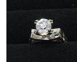 Silver Tone Ladies Ring with Prong Set Faux Diamond Size 4 Makers Mark U... - $12.82