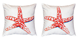 Pair of Betsy Drake Coral Starfish No Cord Pillows - £63.30 GBP