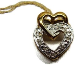 18&quot; 10KT Yellow Gold Diamond Accent Double Heart Pendant 1/20 12KGF Neck... - £116.80 GBP