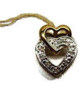 18&quot; 10KT Yellow Gold Diamond Accent Double Heart Pendant 1/20 12KGF Neck... - £118.98 GBP