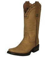 Womens Western Boots Honey Brown Solid Leather Square Rodeo Ranch Rubber... - $119.50