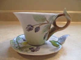 Tea Cup and Saucer Bird Floral Demitasse - £10.35 GBP