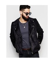 Mens Suede Leather Jacket Moto Biker Black Leather Jackets For Men 11 - £88.75 GBP+