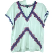 J. Crew size Medium White T-Shirt with Blue &amp; Maroon Embroidery. Has Stretch. - £18.52 GBP