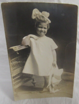 AZO B &amp; W 1904 - 1918 Photo Postcard Girl Child Portrait White Dress Big Bow - £2.32 GBP