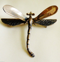 VTG Large Detailed 3D wings Dragonfly Sterling Silver 925 Mexico Brooch Pin - £125.91 GBP