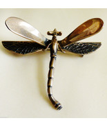 VTG Large Detailed 3D wings Dragonfly Sterling Silver 925 Mexico Brooch Pin - £126.61 GBP