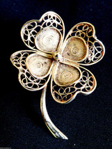 Vtg Sterling Silver 925 Filigree Clover Flower Pin Brooch Made In Italy - £33.44 GBP