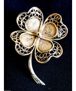 VTG STERLING SILVER 925 FILIGREE CLOVER FLOWER PIN BROOCH MADE IN ITALY - £33.23 GBP