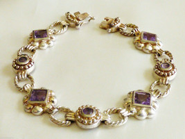 Hand Crafted Sterling Silver 925 Amethyst Stones link bracelet 7&quot;L - £227.87 GBP