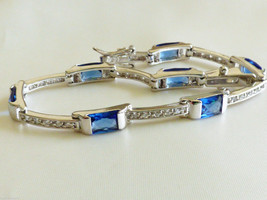Modern style Sterling Silver 925 Sapphire color CZ Stone tennis bracelet  7.25&quot; - £202.80 GBP