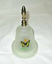 Vintage Frosted Glass Musical Bell W/Monarch Butterfly and Brass Handle 8in Tall - £17.65 GBP