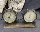 Vintage Metal Airguide Ship Wheel Weather Station Thermometer Humidity B... - $14.85