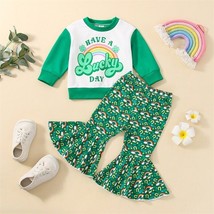 NEW St Patrick&#39;s Day Have a Lucky Day Bell Bottoms Girls Outfit Set - £7.76 GBP