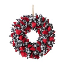 Glitzhome Christmas Plaid Fabric Wreath, 18.5&quot; C210602 - £53.57 GBP