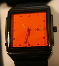 Oversize new men&#39;s Miler charcoal gray, orange dial square quartz wristw... - $45.00
