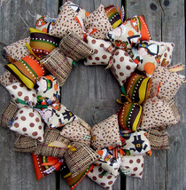 Cute Pilgrim Fall Thanksgiving Themed Handmade Fabric Wreath - £39.56 GBP