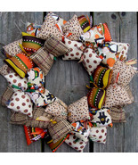 Cute Pilgrim Fall Thanksgiving Themed Handmade Fabric Wreath - $49.50