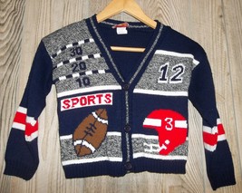 Vintage Boys Football Theme Sports Cardigan Sweater 4 Small 80s Hot Cash... - £11.79 GBP