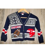 Vintage Boys Football Theme Sports Cardigan Sweater 4 Small 80s Hot Cash... - €13,02 EUR