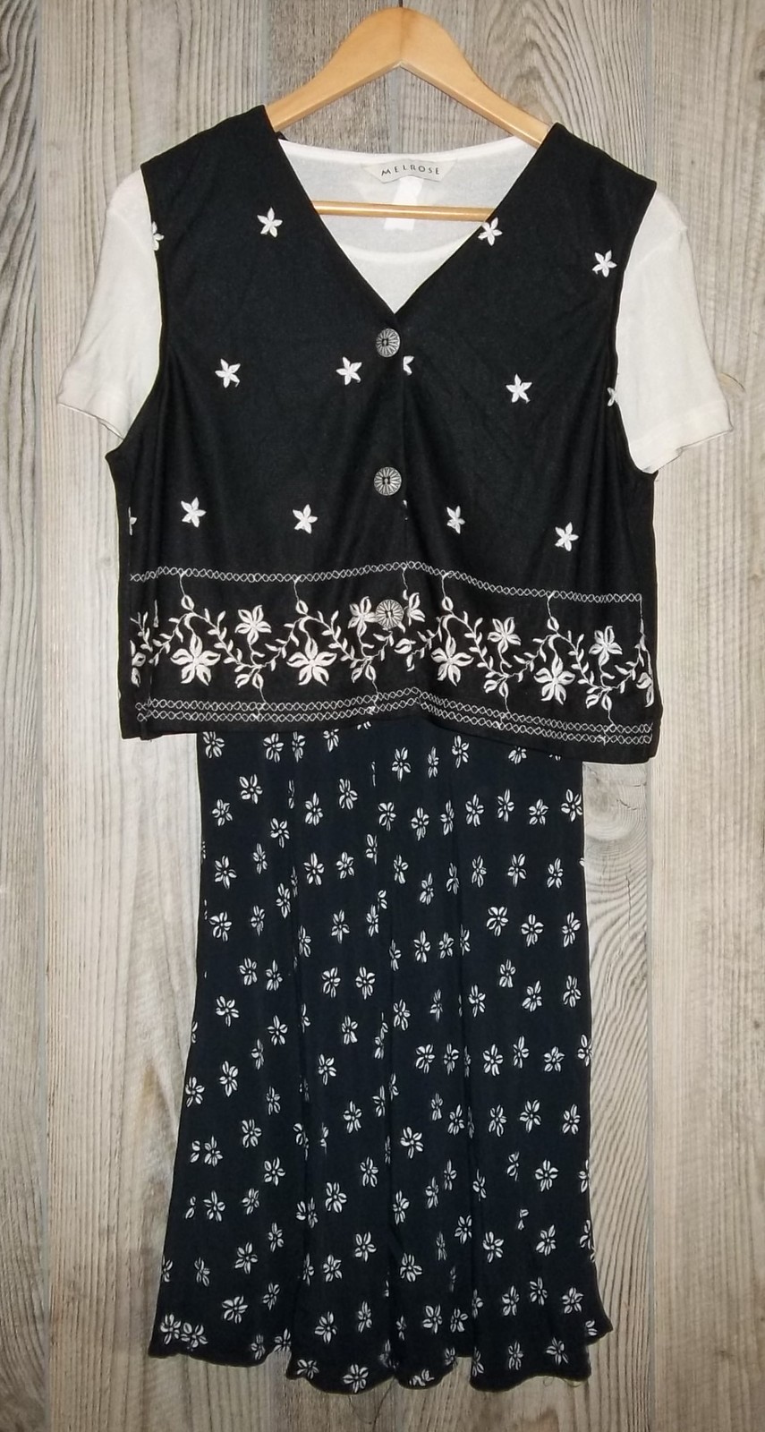 Primary image for Vintage Embroidered Melrose Dress Vest 6  Hourglass 80s High Waist Black Cream 