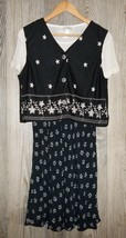 Vintage Embroidered Melrose Dress Vest 6  Hourglass 80s High Waist Black... - £19.93 GBP