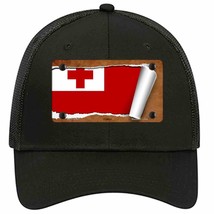 Tonga Flag Scroll Novelty Black Mesh License Plate Hat - £21.81 GBP