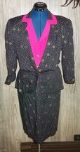 Vintage 80s Positive Influence Peplum Skirt Suit 11 12 Black Pink Metallic Gold  - £27.97 GBP