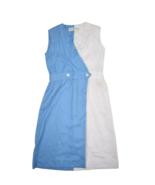 Vintage 60s Dress Womens S Blue White Wrap Sleeveless Sheath 2 Tone Midi... - $43.39