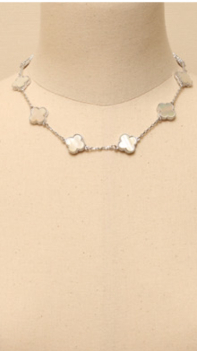 White Mother of Pearl Motif Silver Plated Necklace