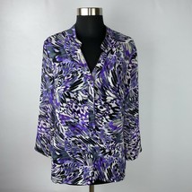 Sunny Leigh Popover Top Womens Purple Gray Abstract Animal Print M - $16.19