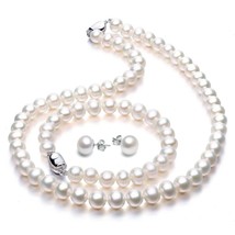 Freshwater Cultured Pearl Necklace Set Includes Stunning Bracelet and Earrings - £225.13 GBP