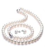 Freshwater Cultured Pearl Necklace Set Includes Stunning Bracelet and Ea... - £221.47 GBP