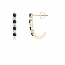 Natural Blue Sapphire Hoops Earrings with Diamond in 14K Gold (Grade-A , 2MM) - £394.96 GBP