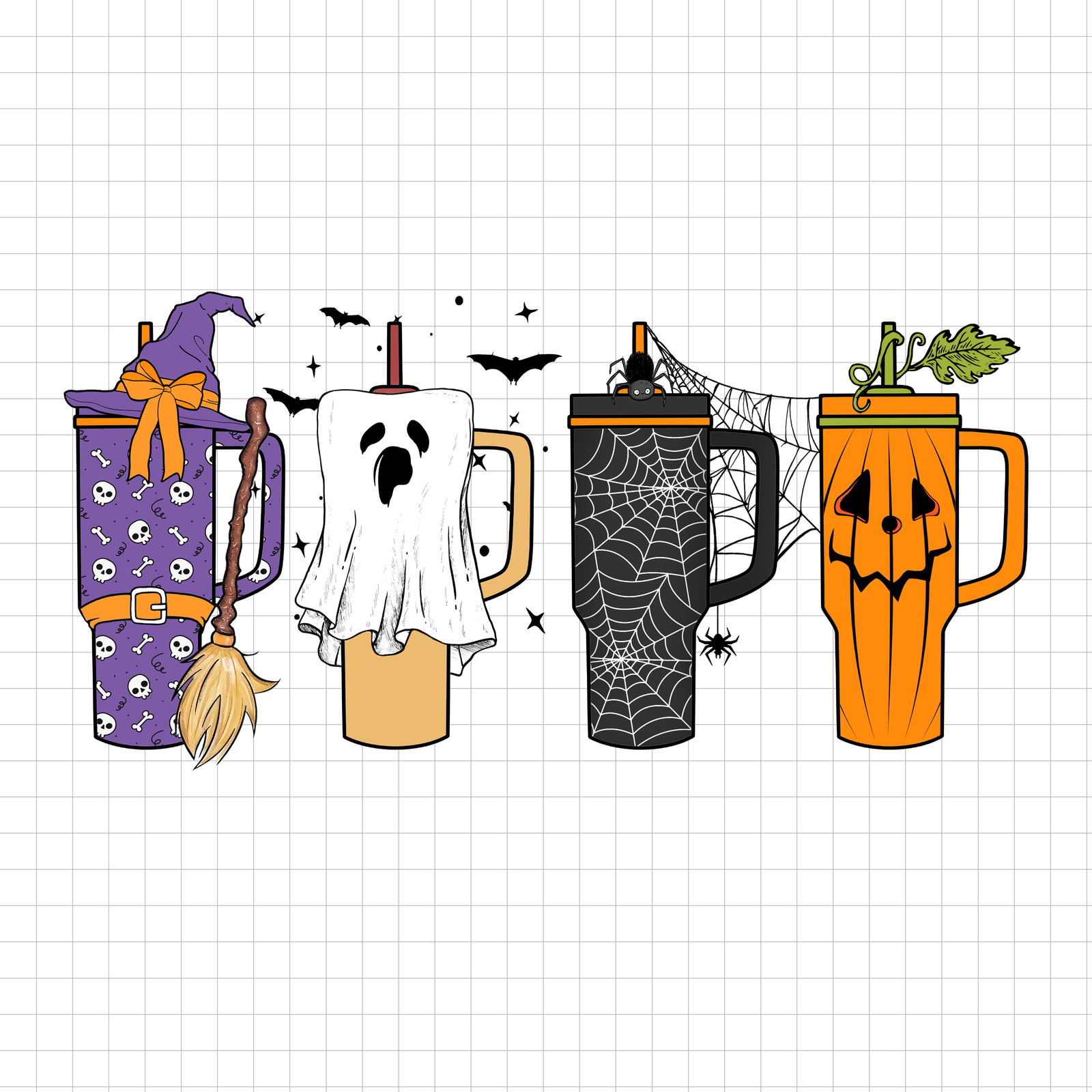 Halloween Tumbler Cups PNG, Spooky Coffee Cup Clipart PNG, Fall Coffee L... - $2.50