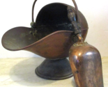 Large Antique Victorian Helmet Coal Scuttle and Scoop English Copper  - $494.01