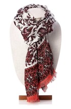 J JILL NEW Long Scarf Red Plum Vine Print 70 x 20 Shawl Contrast Coral F... - £27.90 GBP