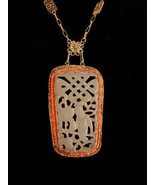 Antique Jade necklace Chinese carved Gods Coral seed pearls Original gil... - £475.61 GBP