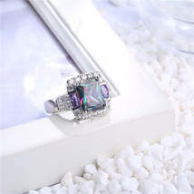 Mystic Rainbow Colorful Crystal Inlay Wedding Engagement Ring - £11.99 GBP
