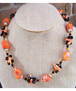  WOMEN&#39;S BRIGHT ORANGE TURQUOISE CORAL BLACK CLUSTER BEADED NECKLACE AUT... - £19.46 GBP