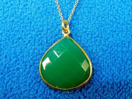 Green Chalcedony Teardrop Pendant Necklace, LaSoula Terra Collection, 24&quot; Chain - £15.70 GBP