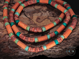 boho necklace, ceramic, glass and bauxite mix, orange, teal, FREE w/purchase - £0.00 GBP