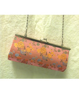 Pink floral brocade purse clutch handbag metal frame kiss lock bag - £3.12 GBP