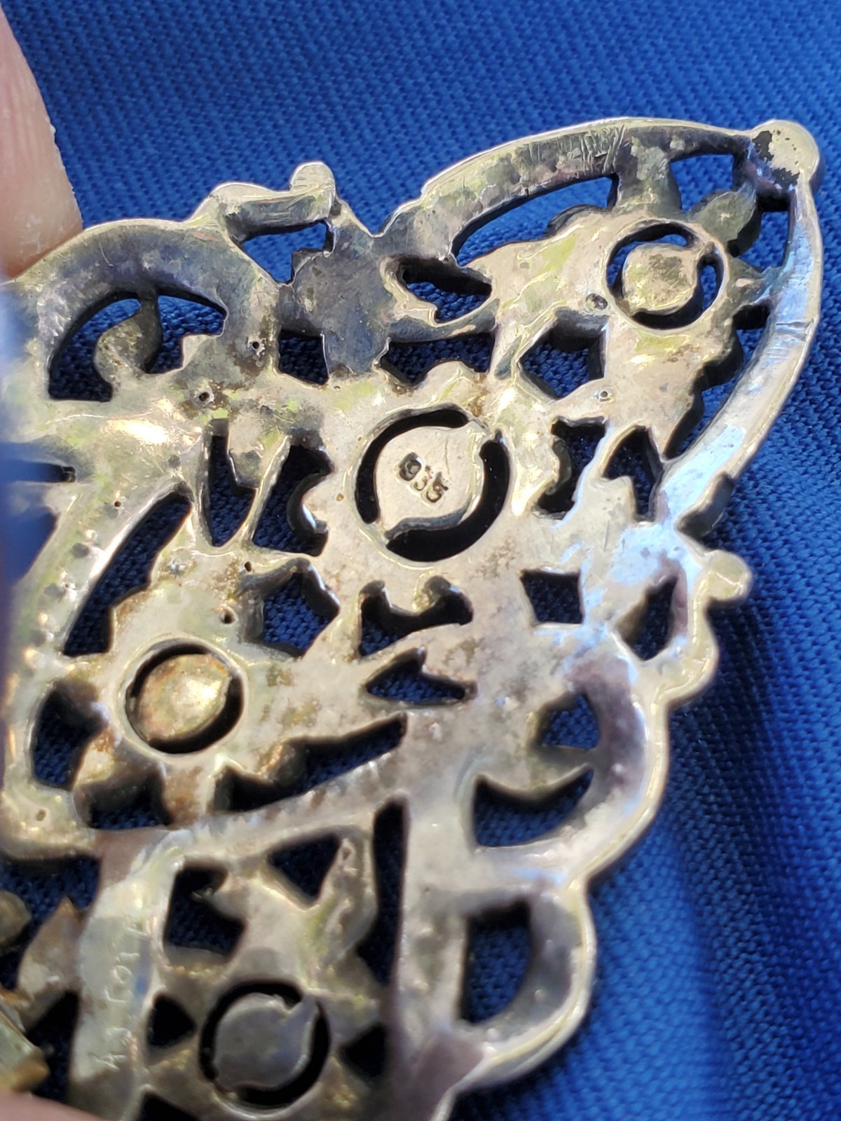 Vintage Art Deco Sterling Silver 935 Diamond Cut Marcasite Large Pin Brooch Clip Item image 5