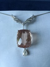 Huge Flawless IF 29 ct Morganite .54ct Diamond 14k white gold Lavalier Necklace - £15,924.66 GBP