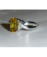 Yellow Fluorite Oval Solitaire &amp; White Topaz Ring, 925 Silver, Size 7, 4... - $82.32 CAD