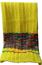 Hand Knitted Lacey Lap Blanket Yellow Throw Sunshine &amp; Rainbows 37 x 40 - £26.10 GBP