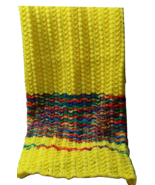 Hand Knitted Lacey Lap Blanket Yellow Throw Sunshine &amp; Rainbows 37 x 40 - £26.01 GBP