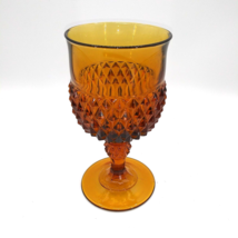 Vintage Indiana Glass Diamond Point Amber Wine chalice Goblet Glass Stemware 8oz - £22.53 GBP