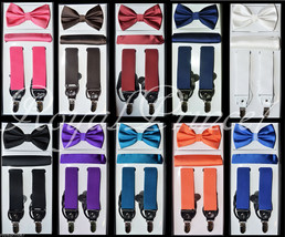 Convertible Suspender Adjustable Elastic Braces &amp; Bow tie and Hanky 3 in... - £15.24 GBP